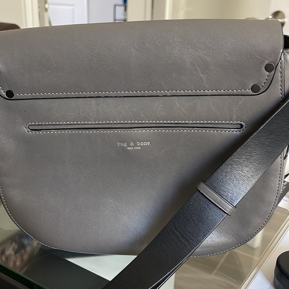 rag & bone Smoke Gray Leather Flap Saddle Bag 3-Way Strap Shoulder 9”H 11”W 2”D - Picture 15 of 15